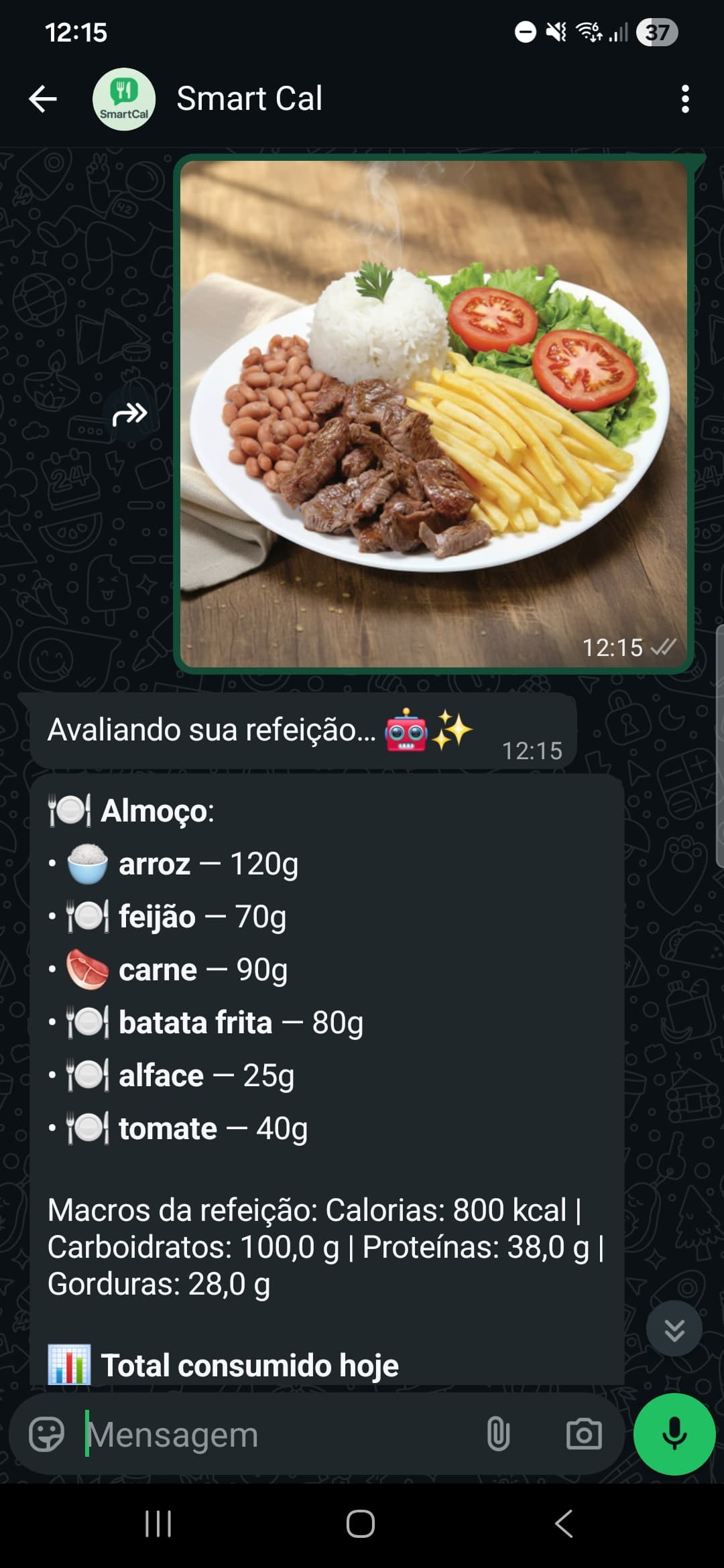 Exemplo de uso: Foto do prato